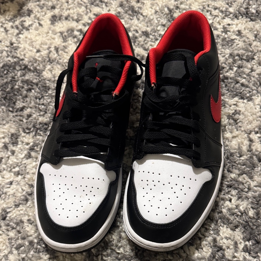 Nike Men's Black, Red, and White Air Jordan 1 Low Sneakers